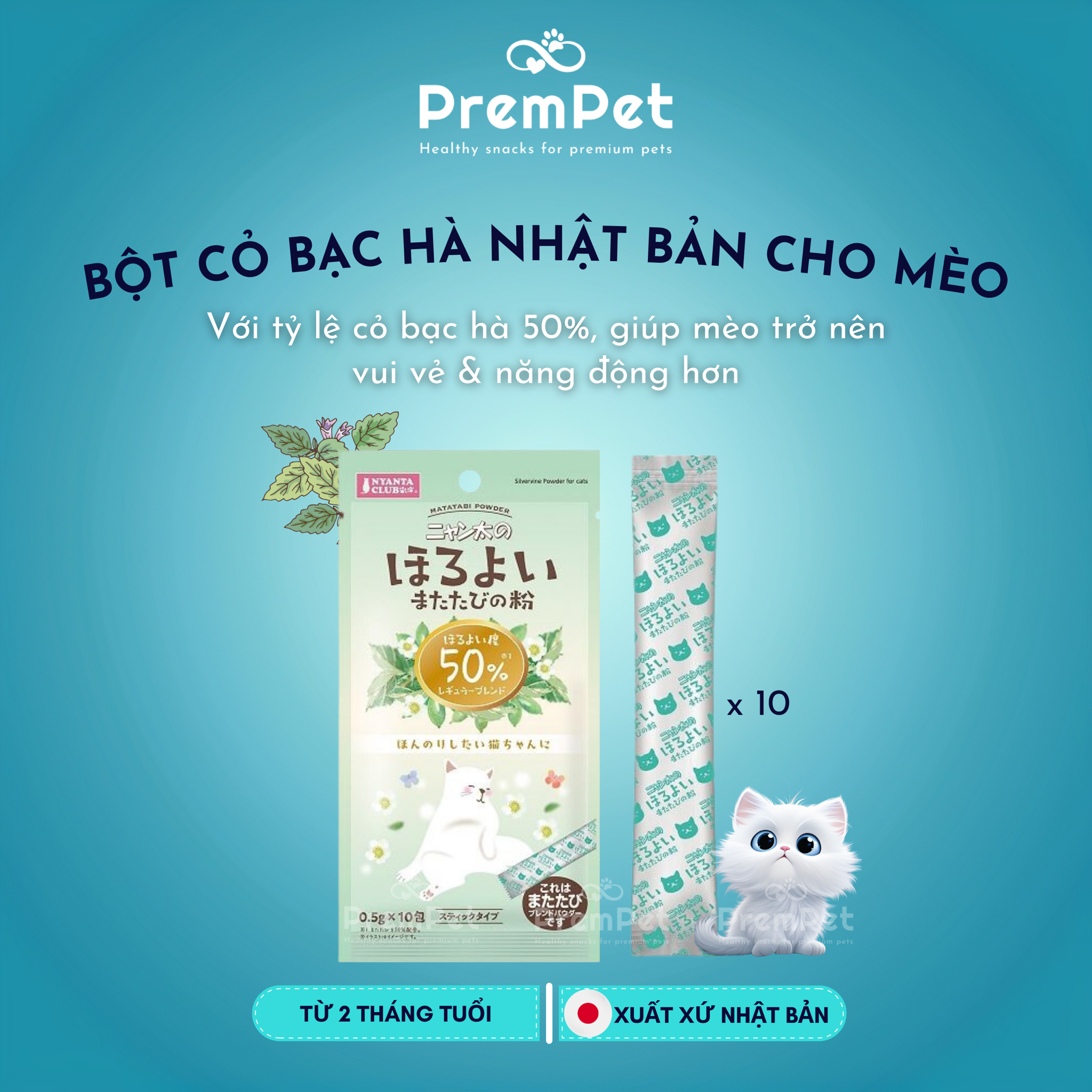Bột Catnip - Marukan - Giúp Thư Giản & Mang Lại Niềm Vui - cho Mèo - Túi 5g (0.5gx10)