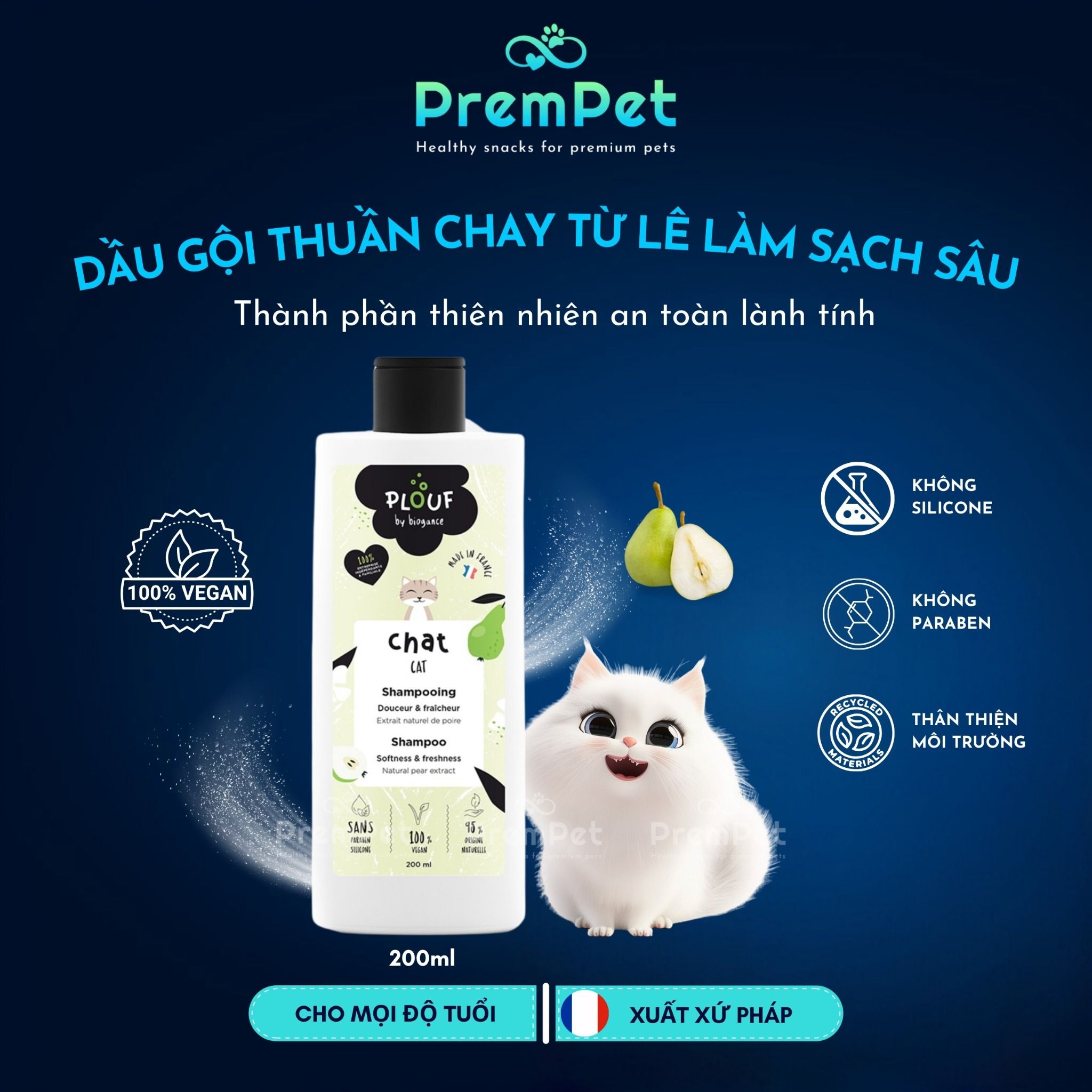 Dầu Gội - PLOUF - Làm Sạch Sâu - cho Mèo - Chai 200ml