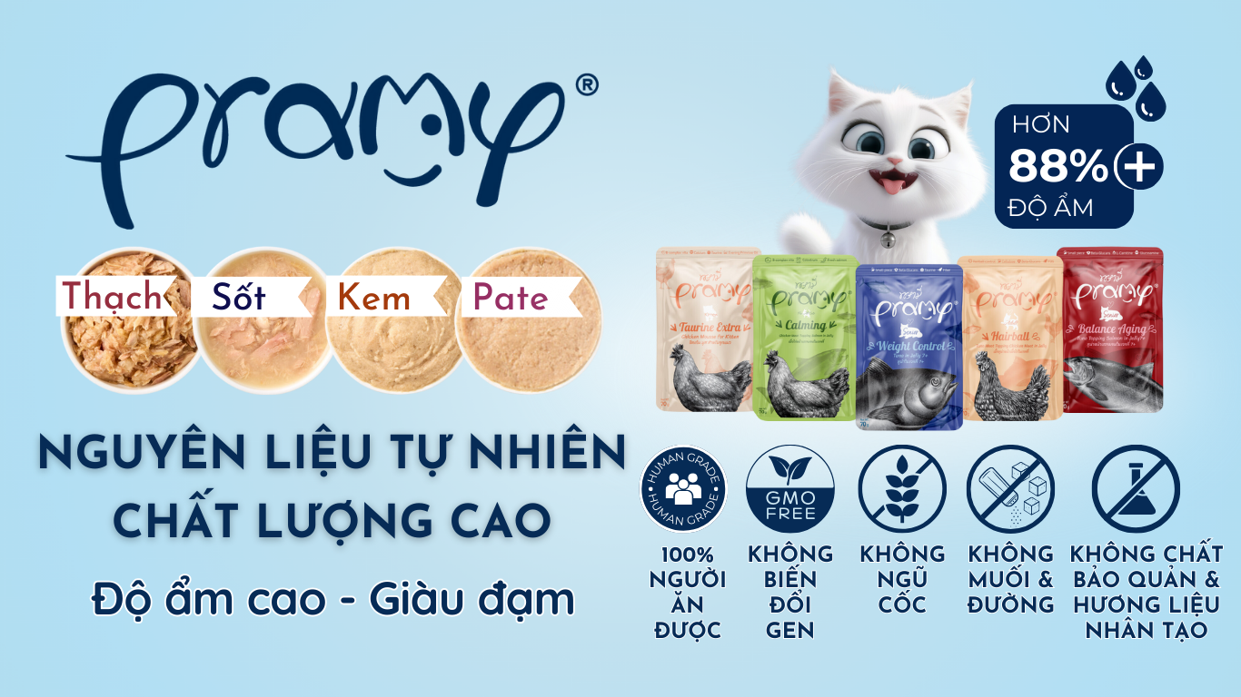 Thức Ăn Ướt - Pramy - Hỗ Trợ Ngừa Búi Lông - Dạng Thạch Vị Cá Ngừ & Gà - cho Mèo Trưởng Thành - Túi 70g