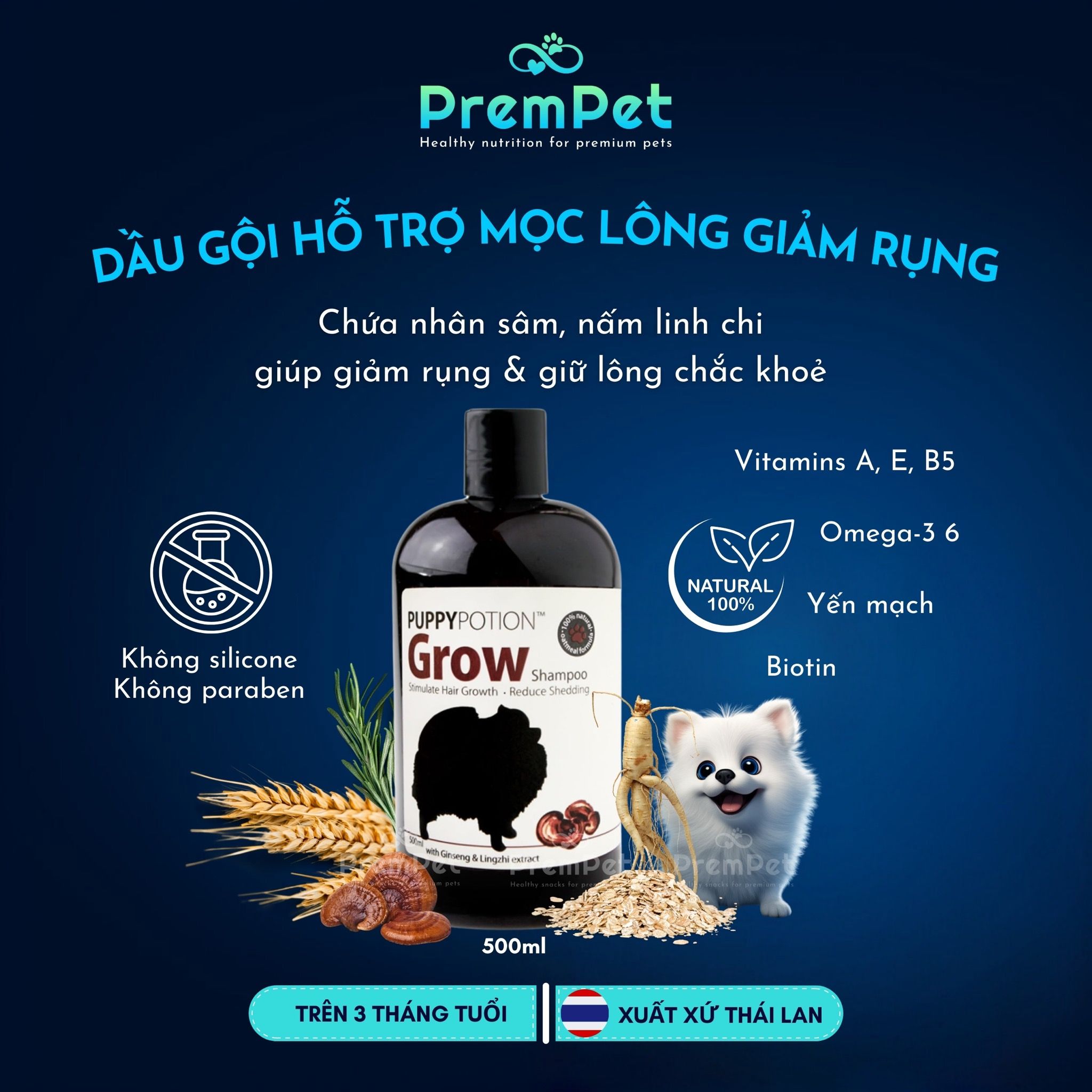 Dầu Gội - PuppyPotion Grow - Hỗ Trợ Kích Thích Mọc Lông & Chăm Sóc Lông Chắc Khoẻ - cho Chó - Chai 500ml