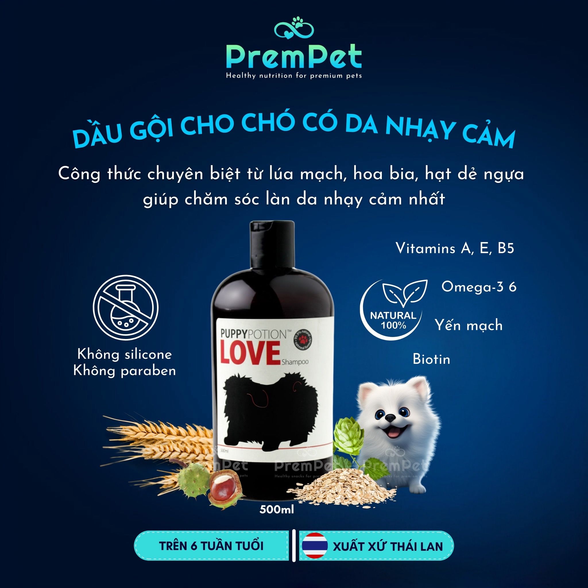 Dầu Gội - PuppyPotion Love - Chăm Sóc Làn Da Nhạy Cảm - cho Chó - Chai 500ml