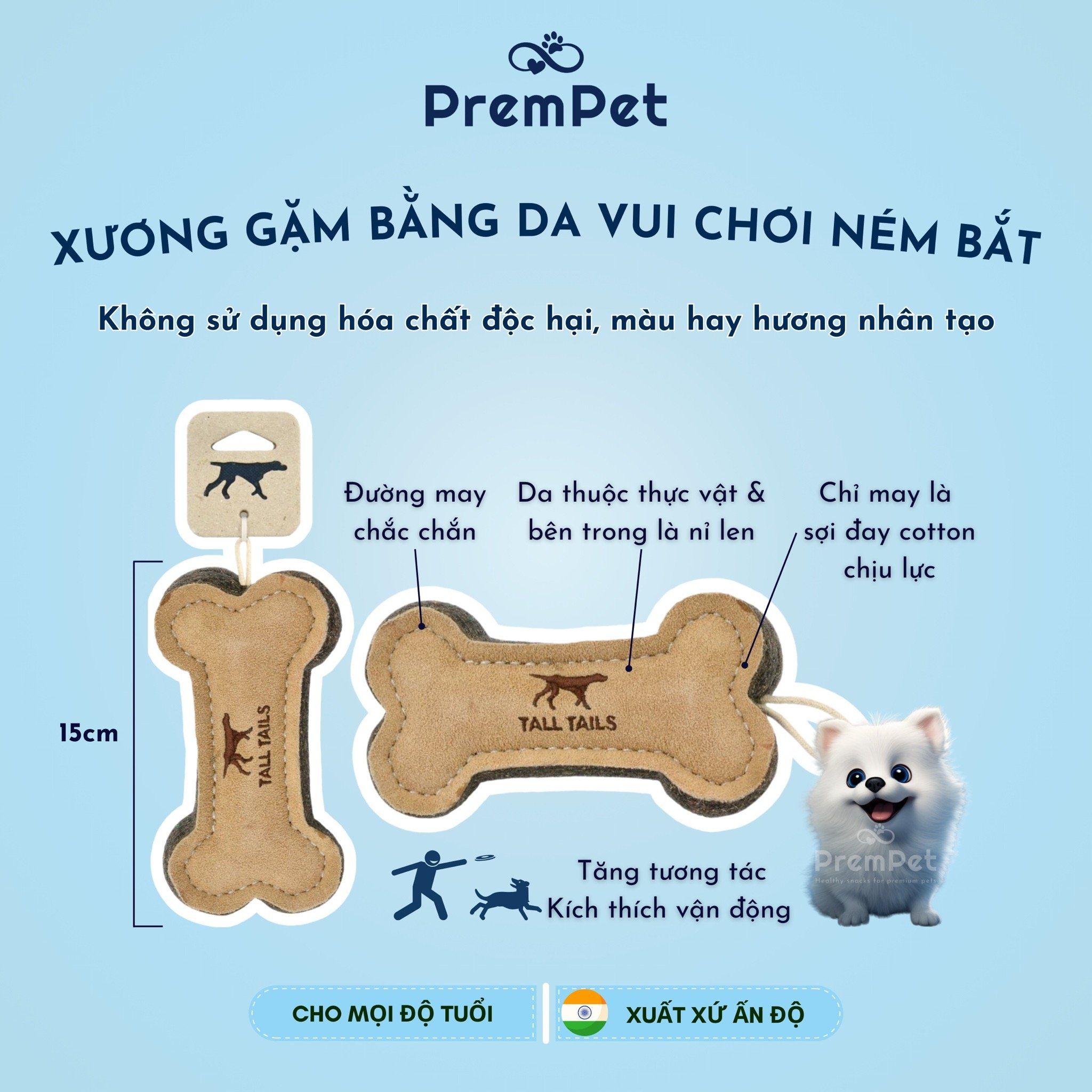 Xương Gặm - Tall Tails - Bằng Da Tự Nhiên Vui Chơi Ném Bắt - cho Chó - Dài 15cm