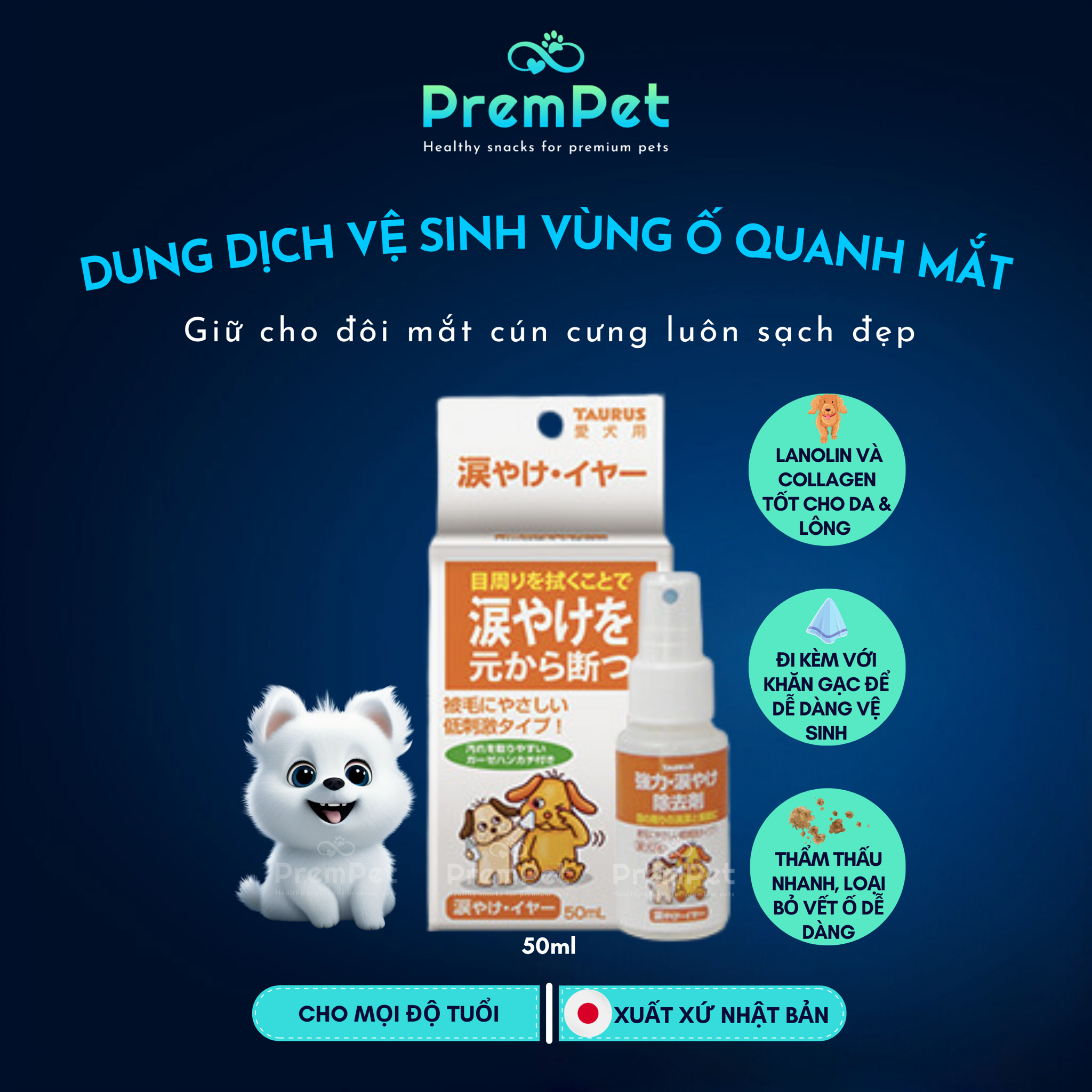 Dung Dịch Vệ Sinh Vùng ố Quanh Mắt - Taurus - cho Chó - Chai 50ml