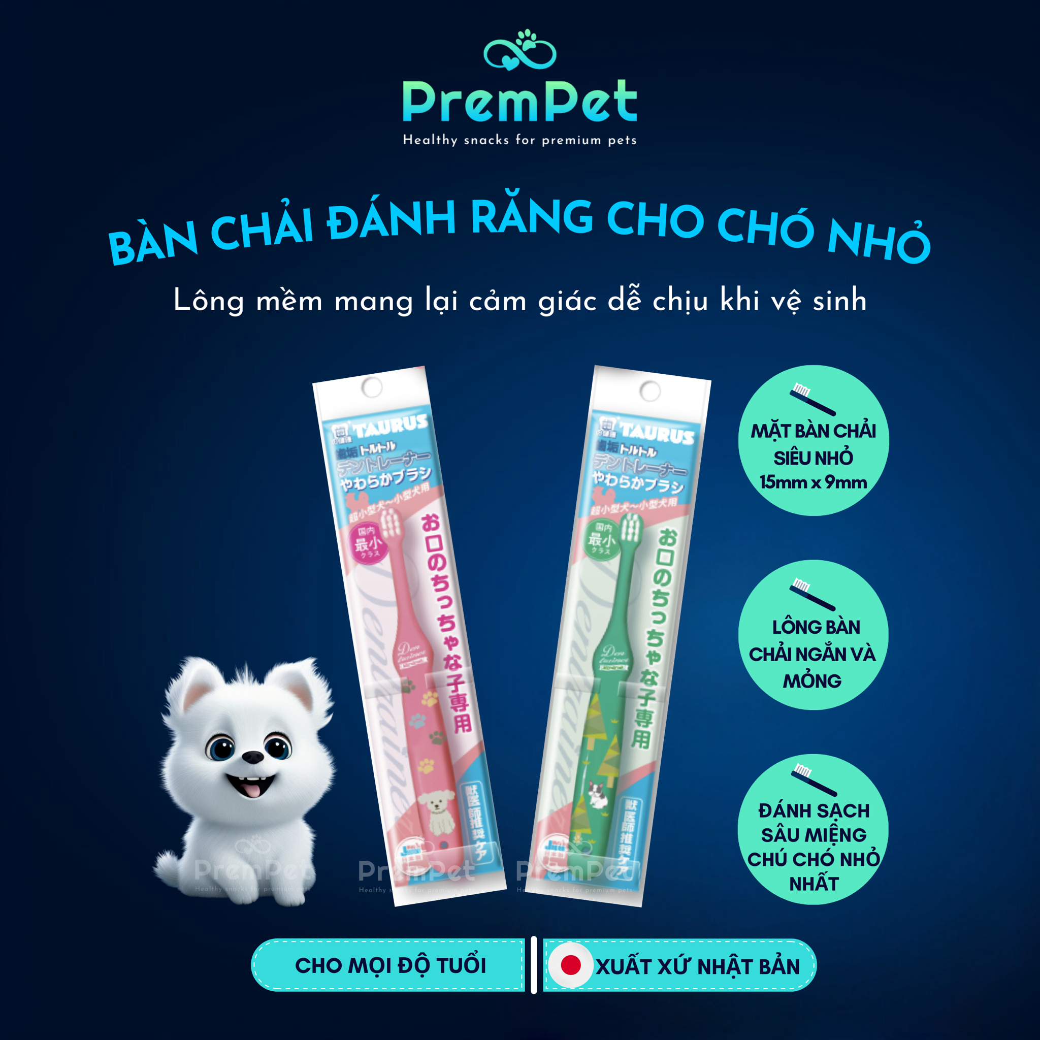 Bàn Chải Đánh Răng - Taurus - cho Chó Nhỏ - Màu Hồng/Xanh