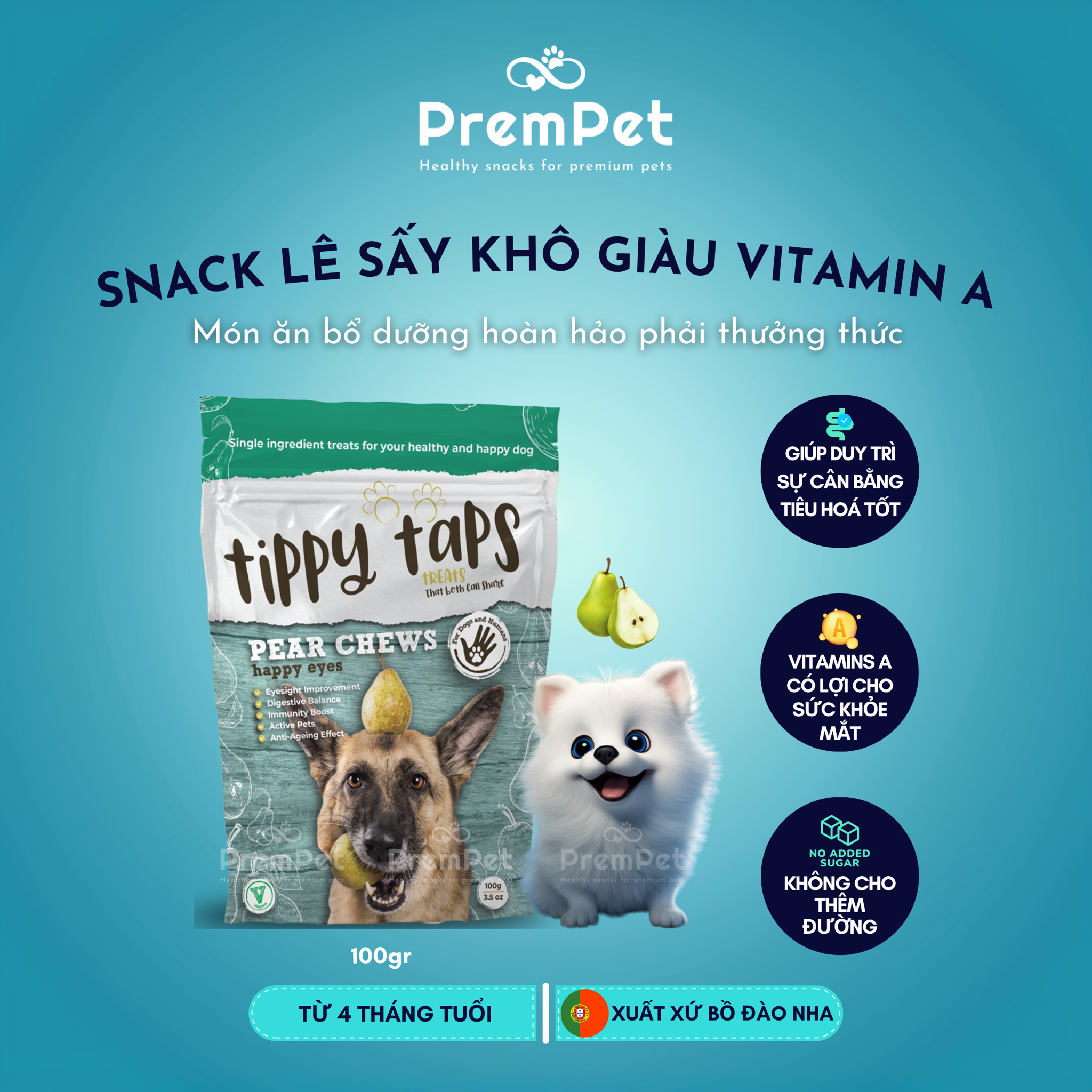 Snack Thưởng - Tippy Taps Treats -Từ Trái Cây Thật Sấy - cho Chó - Túi 100g
