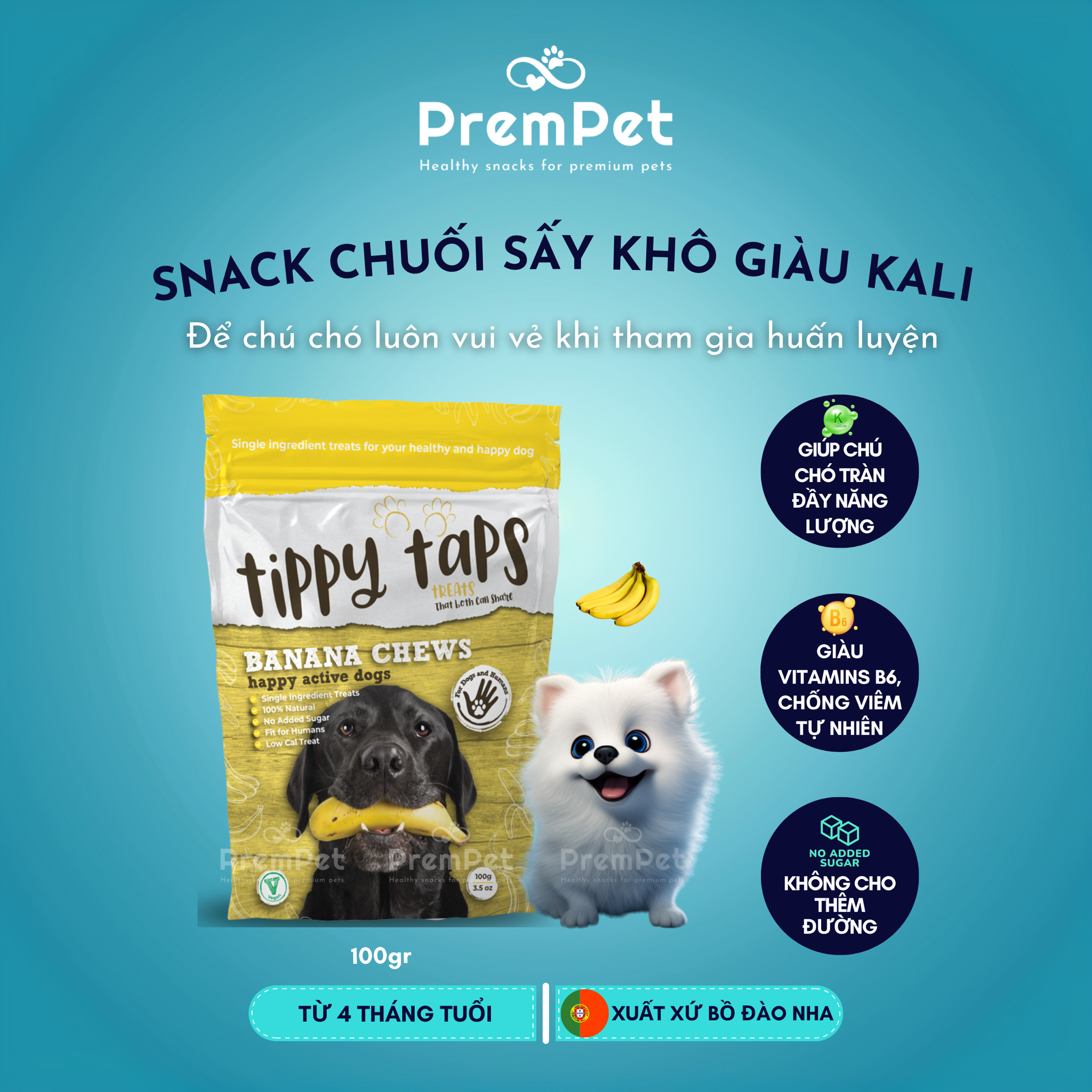 Snack Thưởng - Tippy Taps Treats -Từ Trái Cây Thật Sấy - cho Chó - Túi 100g