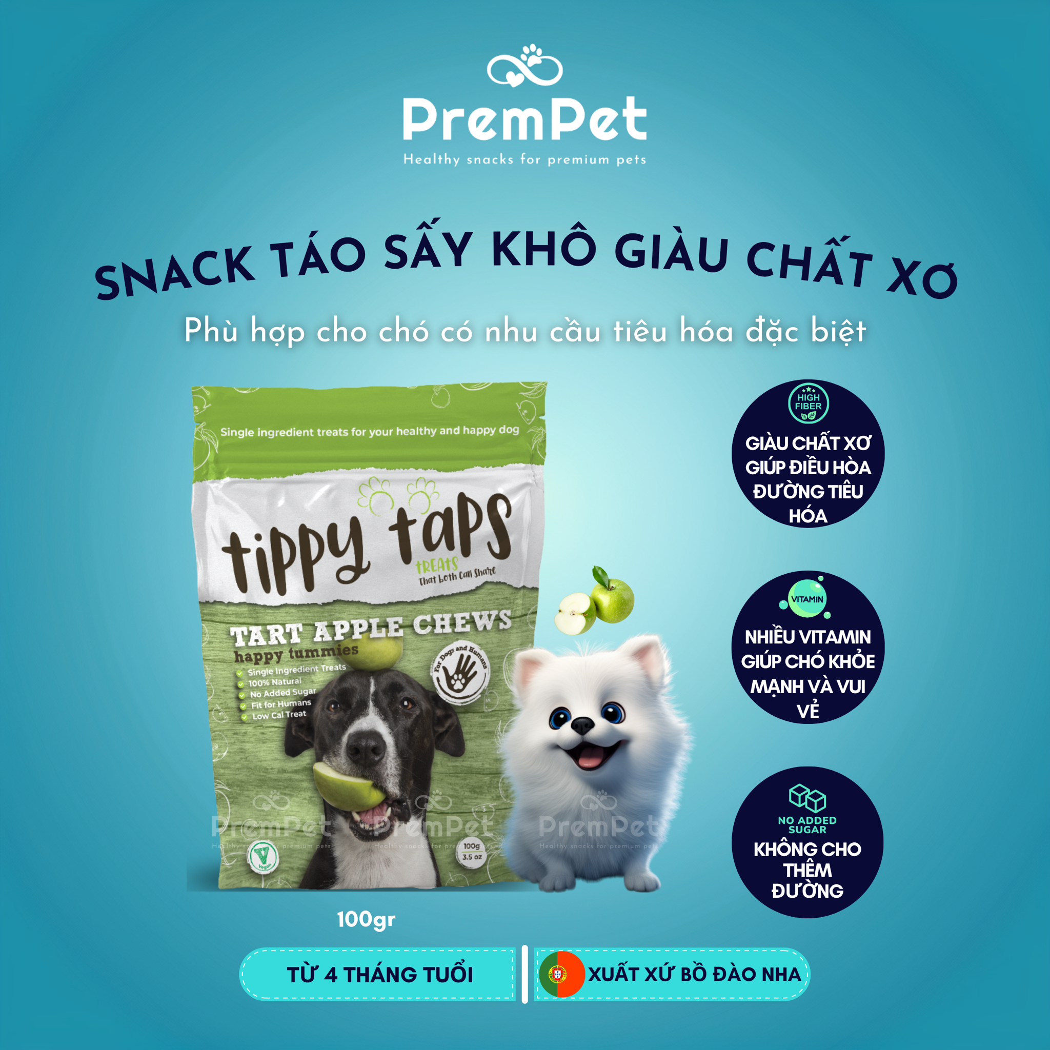 Snack Thưởng - Tippy Taps Treats -Từ Trái Cây Thật Sấy - cho Chó - Túi 100g