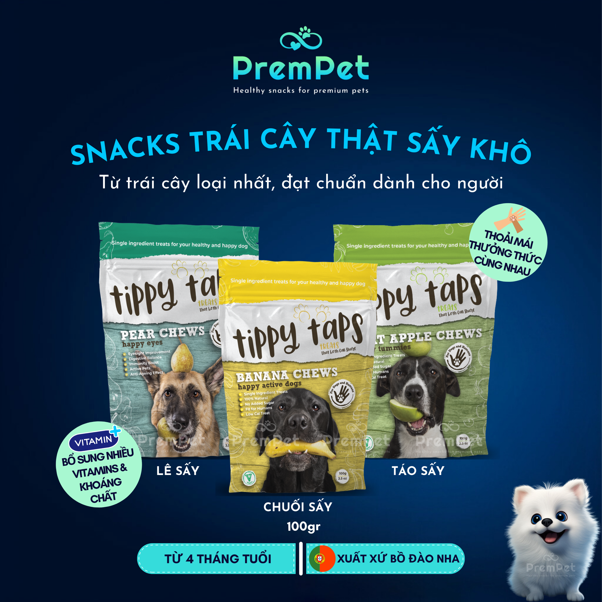 Snack Thưởng - Tippy Taps Treats -Từ Trái Cây Thật Sấy - cho Chó - Túi 100g