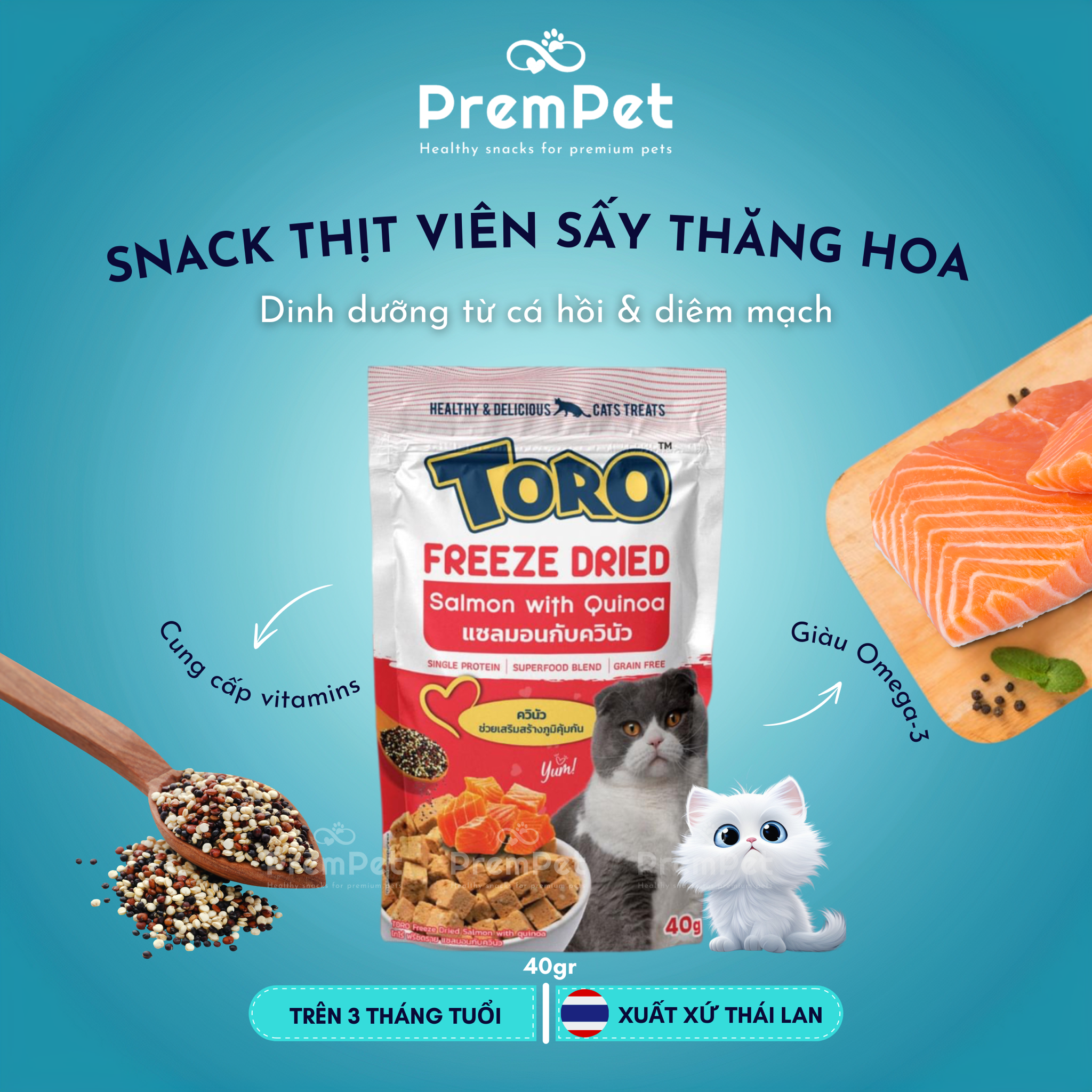 Snack Thưởng - TORO - Vị Gà & Cá Hồi - cho Mèo - Túi 40g