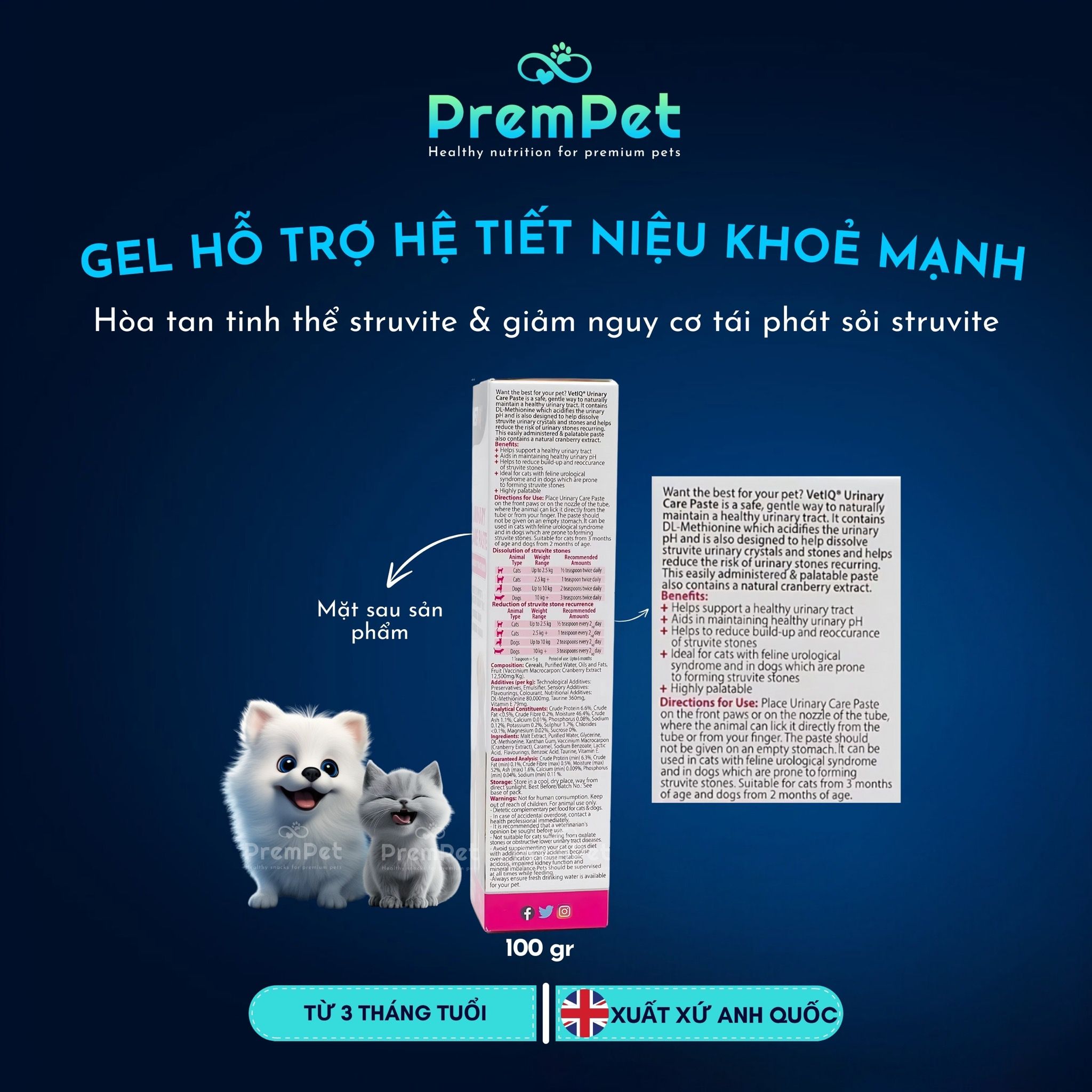 Gel Dinh Dưỡng - VetIQ - Hỗ Trợ Hệ Tiết Niệu Khoẻ Mạnh - cho Chó Mèo - Tuýp 100g