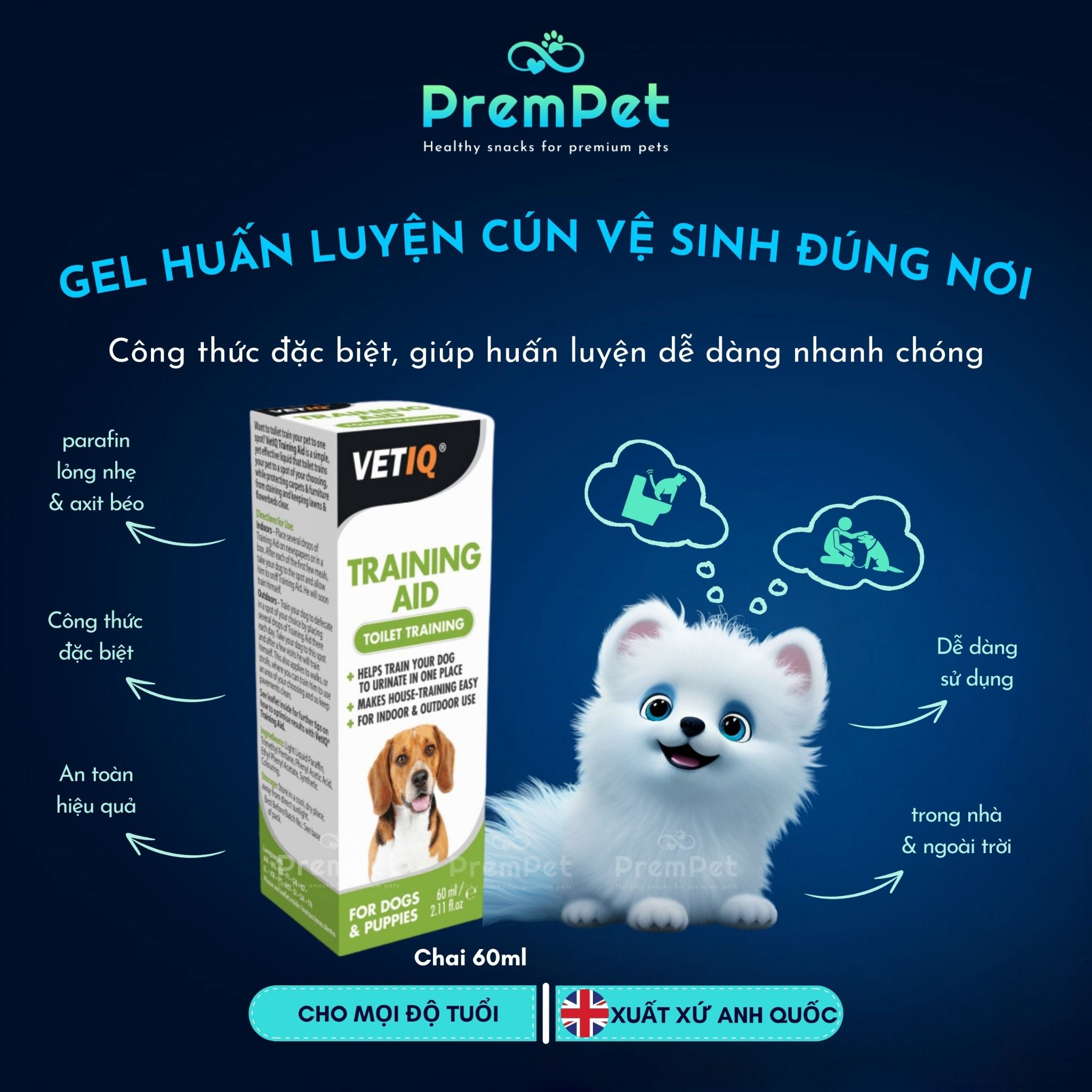 Gel Huấn Luyện - VetIQ - Hỗ Trợ Huấn Luyện Vệ Sinh Đúng Nơi - cho Chó - Chai 60ml