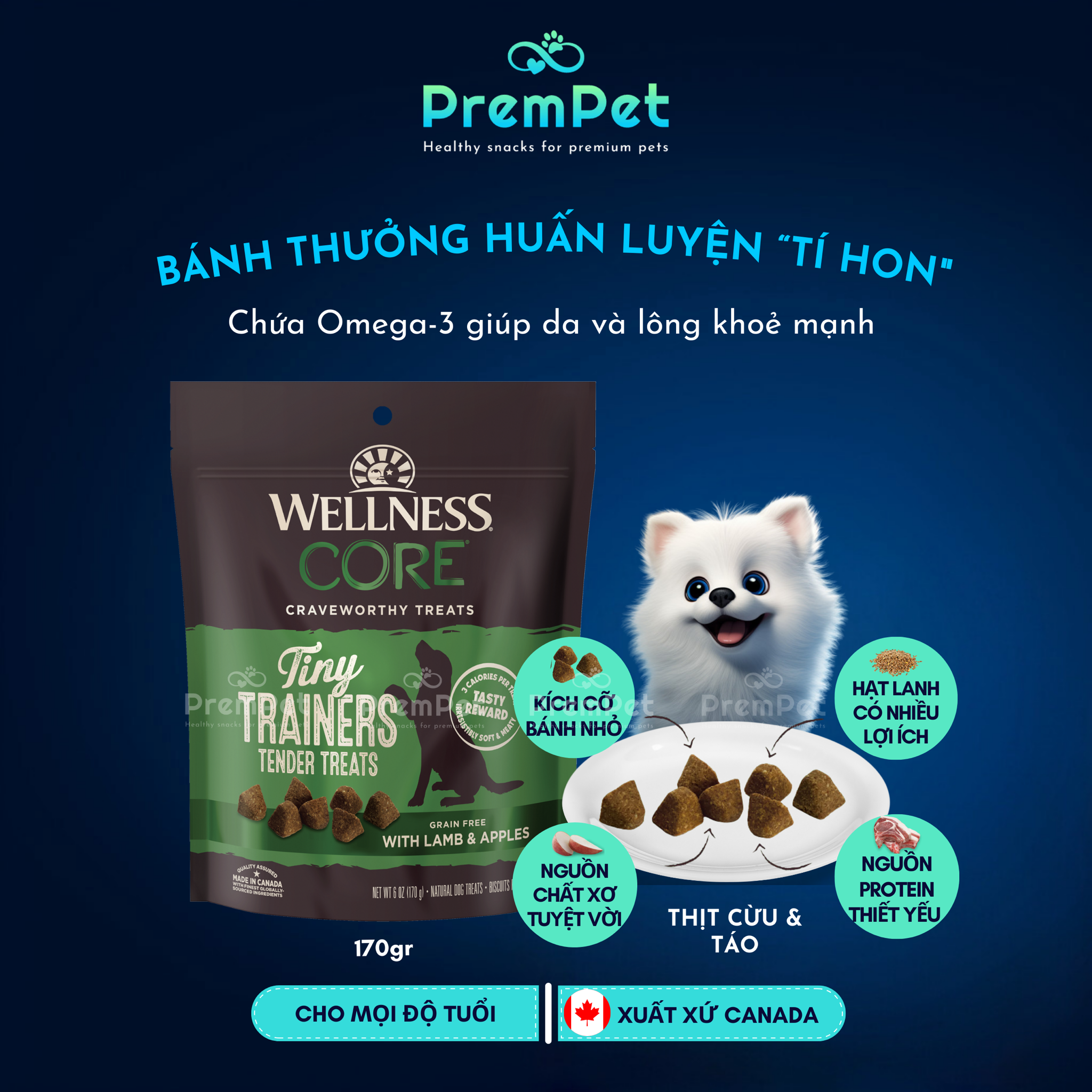 Bánh Thưởng - Wellness Core - Từ Thịt Cừu & Táo - cho Chó - Túi 170g