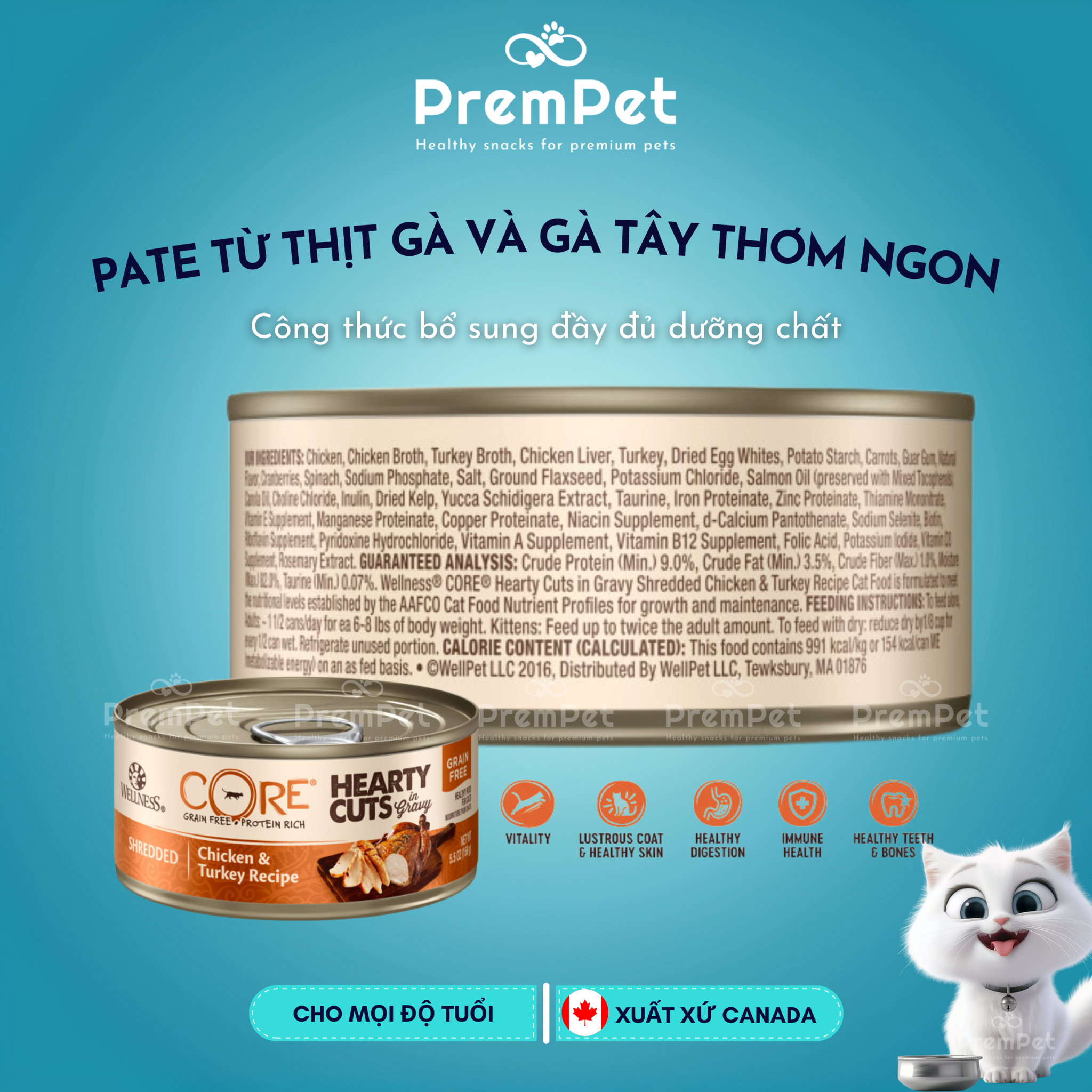 Pate - Wellness CORE - Từ Thịt Gà & Gà Tây - cho Mèo - Hộp 156g