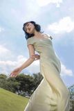 Đầm cổ u tay con tùng xéo xám rêu