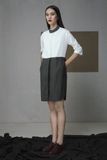 Đầm sơ mi xanh rêu trắng