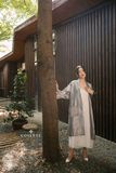 Áo kimono xanh xám