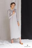 Đầm xám silk tay dài