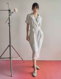 Đầm cổ ve tay liền xám