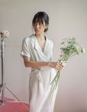 Đầm cổ ve tay liền xám