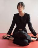 Áo vest đen cổ tròn 3 túi đắp