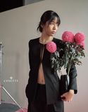 Áo vest đen cổ tròn 3 túi đắp