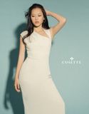 Đầm dài cổ lệch kem
