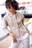 Vest ngắn cổ tròn linen xám