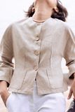 Vest ngắn cổ tròn linen xám