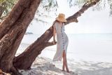 Đầm lụa gài nút tùng xòe xếp 2 li cúp ngực xám