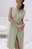 Đầm vest sát nách cổ tim xanh cốm