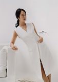 Đầm vest sát nách cổ tim trắng
