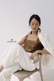 Áo 2 dây nâu vải tơ 2 lớp