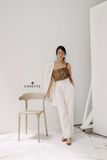 Áo 2 dây nâu vải tơ 2 lớp