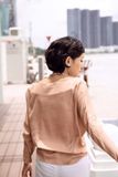 Áo lụa tay liền dài cổ tim vàng đồng