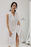 Đầm vest sát nách cổ tim trắng