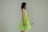 Đầm 2 dây nhún bèo tầng xanh chuối