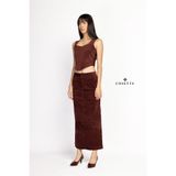 Áo vest 3 túi đắp - Áo gọng nhung đỏ - Chân váy rã thân nhung đỏ