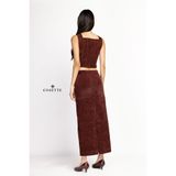 Áo vest 3 túi đắp - Áo gọng nhung đỏ - Chân váy rã thân nhung đỏ