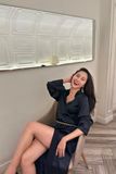 Đầm đắp vạt cổ trụ đen
