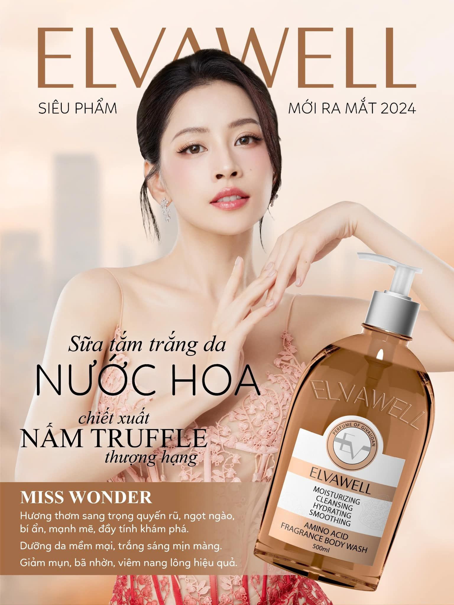 Sữa tắm nước hoa nuôi dưỡng cấp ẩm Elvawell (500ml) - Sữa tắm Amino Acid Elvawell - Miss Wonder