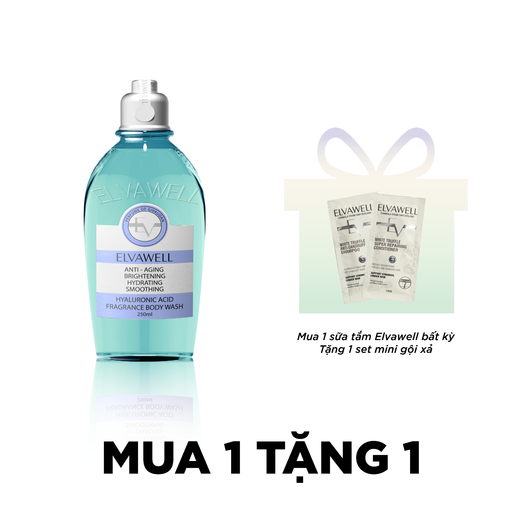 Sữa tắm nước hoa cấp ẩm Elvawell (250ml) - Sữa tắm Hyaluronic Acid Elvawell - Baby Blue