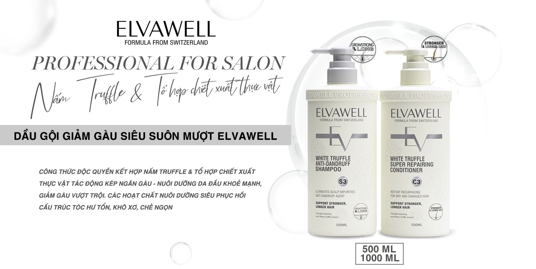 (500ml) Cặp dầu gội giảm gàu siêu suôn mượt Elvawell