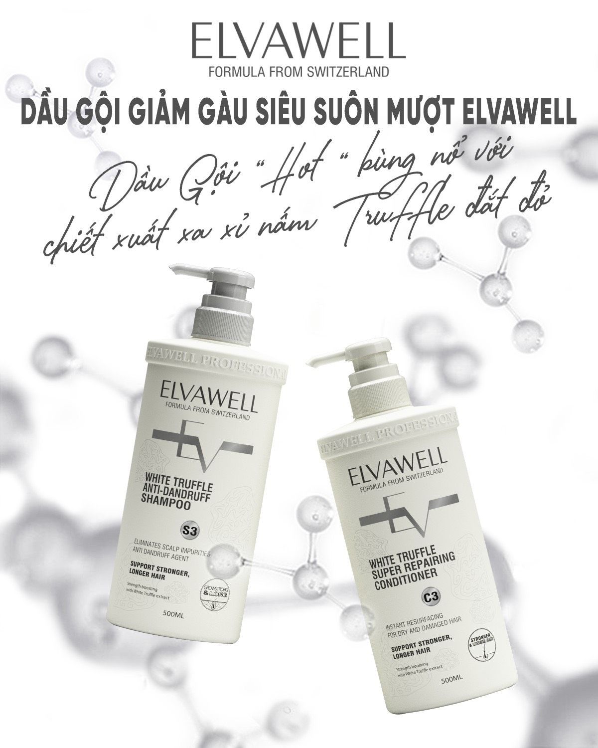 Dầu gội giảm gàu siêu suôn mượt Elvawell 1000ml