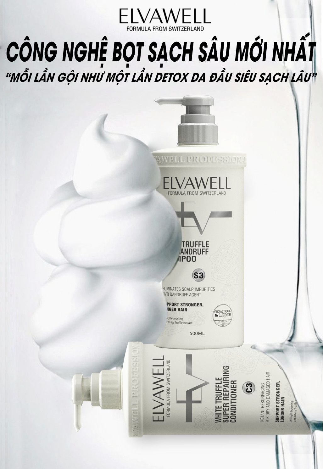 Dầu gội giảm gàu siêu suôn mượt Elvawell 1000ml