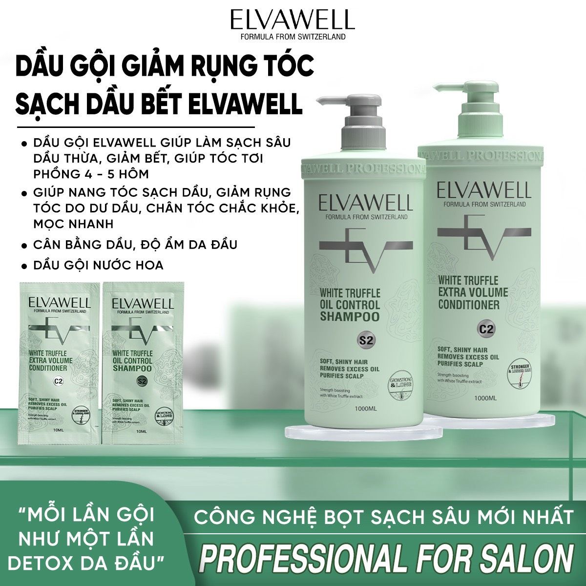 Dầu gội giảm rụng tóc sạch dầu bết Elvawell 500ml