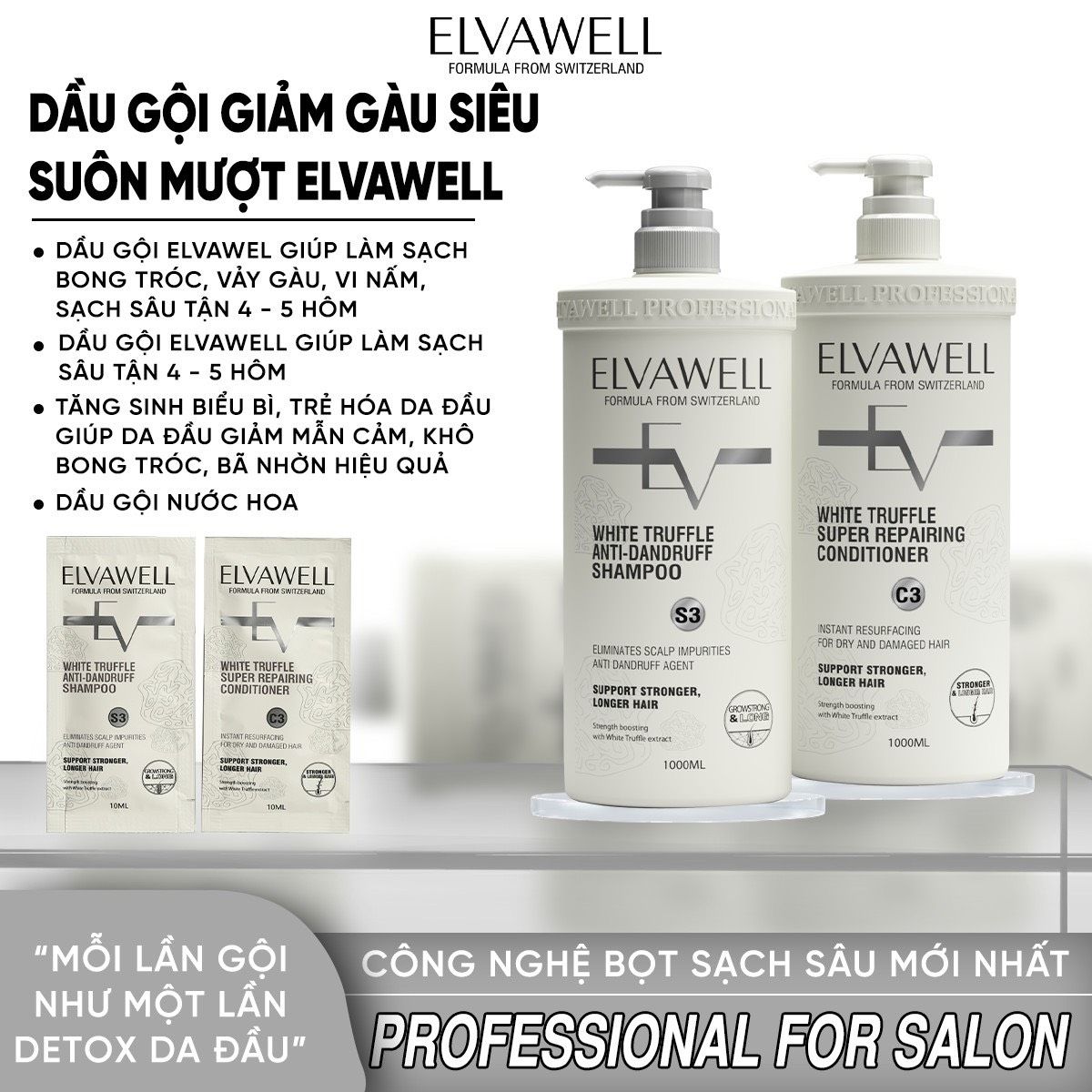 Dầu gội giảm gàu siêu suôn mượt Elvawell 500ml