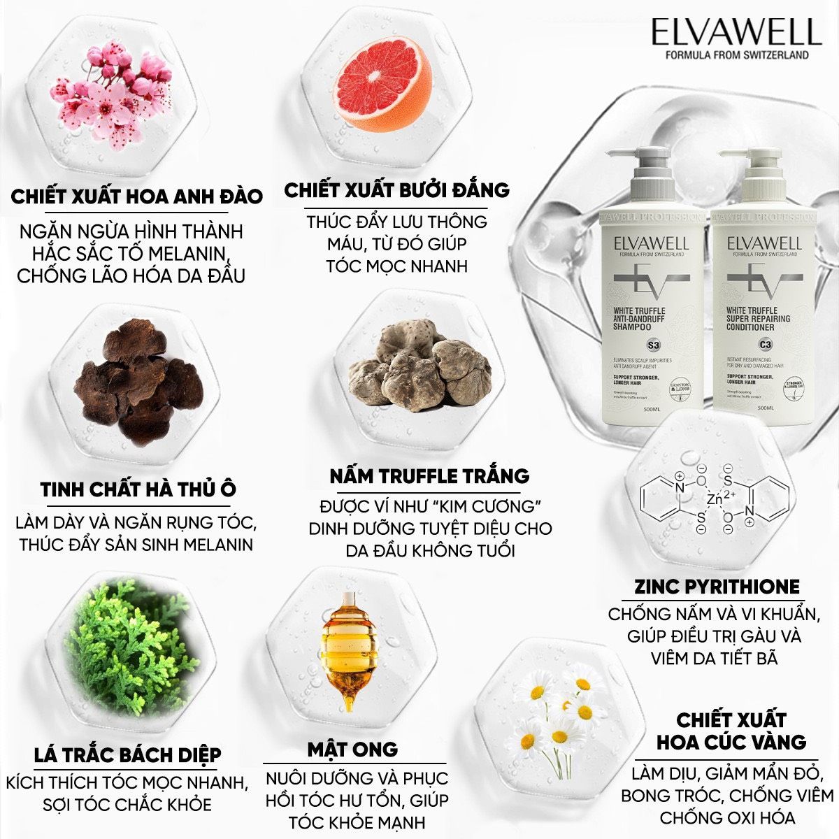 Dầu gội giảm gàu siêu suôn mượt Elvawell 500ml