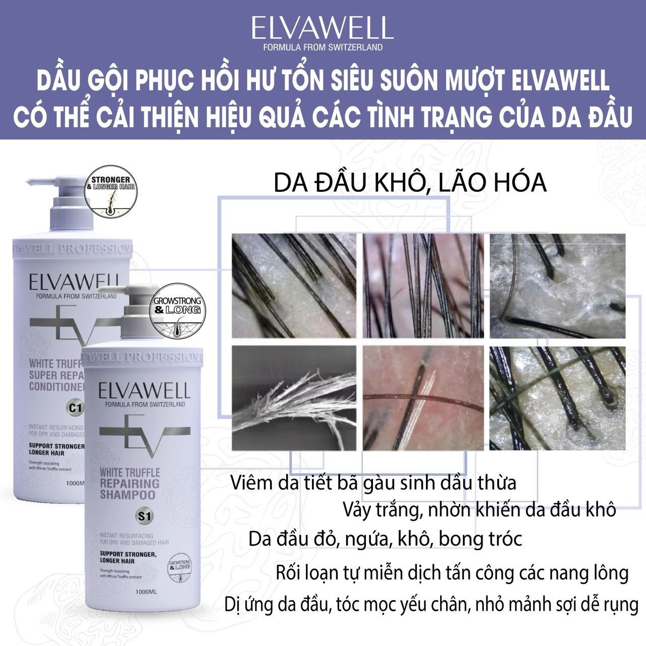 Dầu xả phục hồi hư tổn siêu suôn mượt Elvawell 1000ml