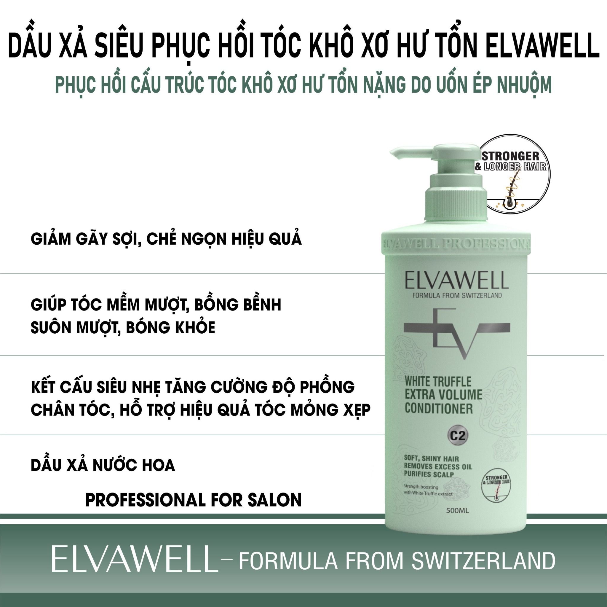 Dầu gội giảm rụng tóc sạch dầu bết Elvawell 1000ml