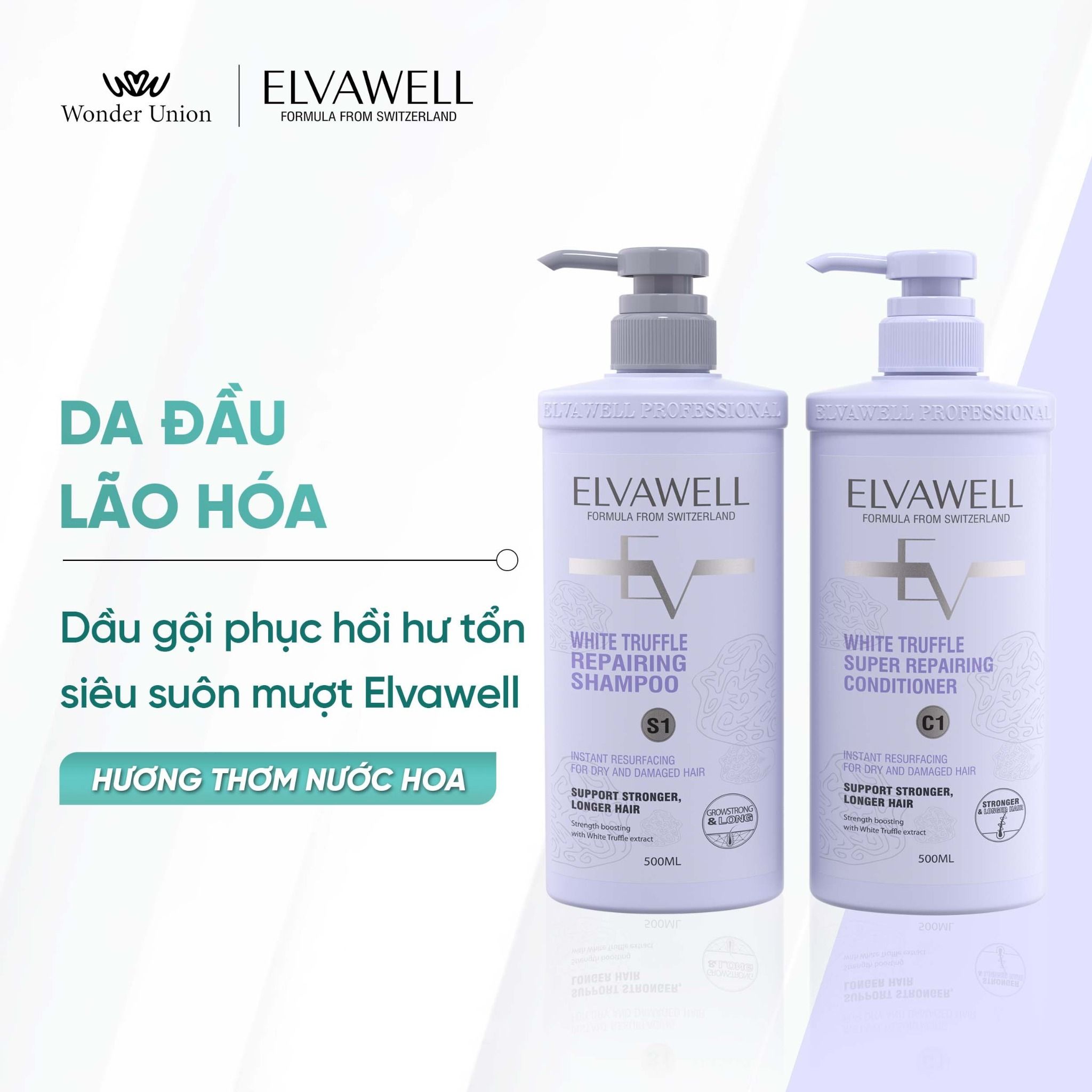 Dầu xả phục hồi hư tổn siêu suôn mượt Elvawell 500ml